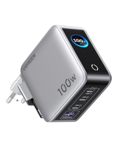 UGREEN Nexode Pro 100W USB-C-laddare 4-i-1, smart display | Visar laddningsstatus i realtid, kompakt snabbladdare för bärbara datorer, kompatibel med MacBook Pro/Air, iPhone,Galaxy S26