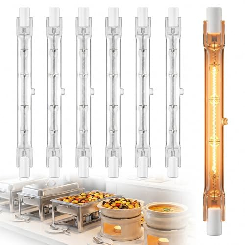 Zynqo 6 Pack 500W Gantry Lights Lamp, 240V 118MM R7S Linear Halogen Floodlight Bulb 2700K Warm White for Buffets, Canteen, Hospitality