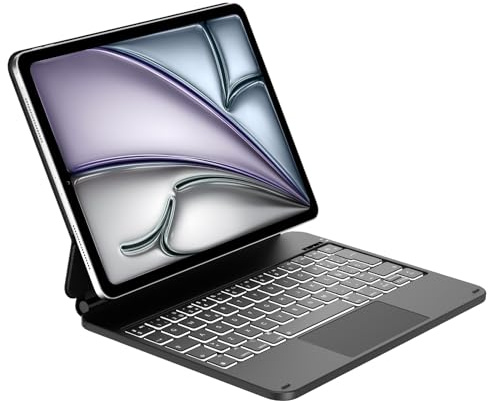 Tiiomioon Funda Teclado para iPad Air 11 M4 2026/ M3 2025/ M2 2024 | Magic Keyboard per iPad Air 5/4, Español Ñ Bluetooth Retroiluminado Trackpad Teclado para iPad Pro 11'' 4/3/2/1 Gen-Negro