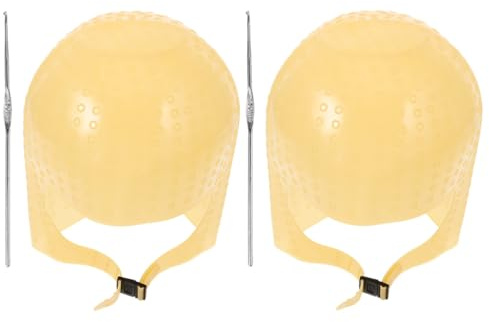 Wiederverwendbare 2 Stück mit Haken, Silikon Strähnchenhaube | Salon und Zuhause, Integrierte Haken Nadel, Schützt Ohren, Leicht zu Reinigen, Khakifarben