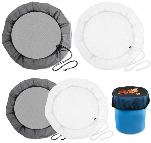 YiiHHooN 4 Piezas Red para Barril de Lluvia, Negra y Blanca Cubierta de Malla para Barriles de Lluvia, con Cordón Ajustable Red de Barril Pluvial para Exterior contra Hojas e Insectos