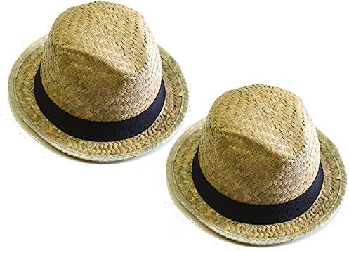 Bottles N Bags 2 Pack Fedora Straw Hats Cuban Style with Black Fabric Band Perfect for Cruises