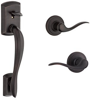 Kwikset Avalon Front Door Handle No Lock, Entry Handleset Exterior with Interior Reversible Handed Lever, Non-Locking, Venetian Bronze, Deadbolt Not Included, with Microban Protection