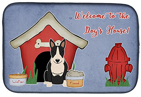 Caroline 's Treasures BB2887DDM Colección Casa de perro Bull Terrier Negro Blanco Bayeta Escurreplatos, Plato Esterilla de Secado, 14 x 21, Multicolor