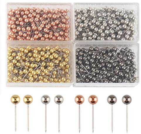 SUBANG 800 Pieces Map Tacks 1/8-Inch Retro Metallic Color Beads Head Marking Push Pins, 4 Colors