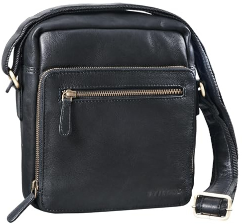 STILORD Nathan Umhängetasche Herren Leder klein braun Vintage Herrentasche 10,1 Zoll Tablettasche für iPad echtes Leder Farbe:schwarz