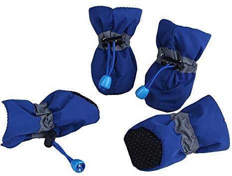 OMEM wasserdichte Regenstiefel für Welpen, 4er-Set Haustierstiefel, weiche wasserdichte Hundeschuhe (XS,Bleu)