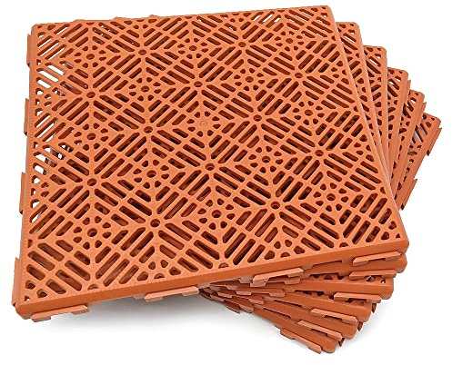 Pack 12 Losetas Antihumedad Teja ≈1m² Camping Vestuarios Piscinas | Suelo autoventilado para mejorar higiene, ventilación y drenaje de zonas húmedas. Se pueden cortar. 30x30x1,5cm.
