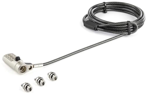StarTech.com 6.5' (2m) 3-in-1 Universal Laptop Cable Lock - 4-Digit Combination Laptop/Desktop Security Cable Lock Compatible w/ K-Slot, Nano & Wedge Slot Computer - Anti-Theft Steel Cable