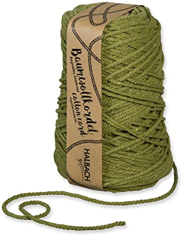 Halbach recycelte Baumwollkordel, 5 mm x 80 m, olivgrün | Waschbares recyceltes Baumwollgarn, für Makramee und DIY-Handwerk