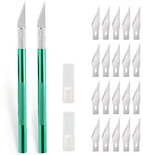 EHDIS 2 pezzi Cutter Precisione con 20 lame, coltello artigianale, coltello hobby, coltello da intaglio, taglierino per lavoro artistico fai da te taglio, scultura, pellicola per vetri, verde
