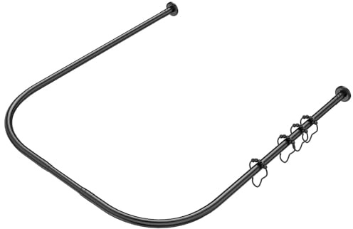Misounda Duschvorhangstangen U Form Ohne Bohren Duschstange Ecke Badewanne Edelstahl Teleskopstange 100*(80-120)*100 cm mit 24 Stück Duschringe,für Garderobe Badezimmer Umkleidekabine- Schwarz