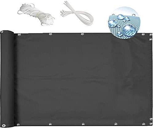 MEEYI Balcón Pantallas Protectoras 0.8x8m toldo Lateral Exterior Muchas balcón Pantallas Protectoras Lona ocultacion Balcon Resistente a los Rayos UV/Sol para Piscina con Cuerda y Bridas-Gris Oscuro