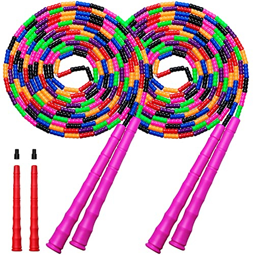 Kingcolor Double Dutch Jump Rope Long Jump Rope 16 FT 1 Pack/2 Pack, Adjustable Soft Beaded Diy Jump Rope for Kids Adult Long Enough for 5-6 Jumpers
