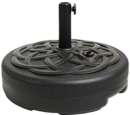 Helios&Hestia 51kg Heavy Duty Round Garden Parasol Base, Plastic Water and Sand Fillable Outdoor Stand Weight for Patio Market Table Umbrella, Black