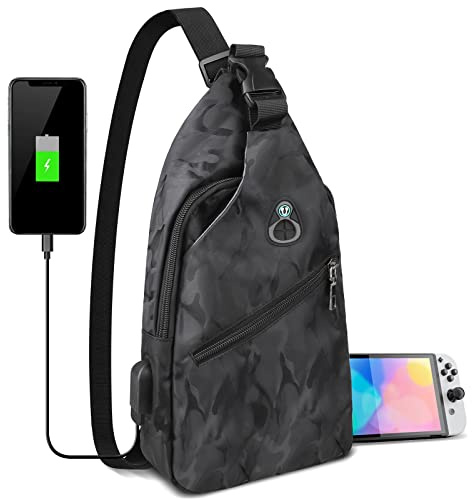 Xishwon Sling Crossbody Backpack for Nintendo Switch/Lite/OLED, Black, 6.7 x 2.8 x 13.4 inches, Modern