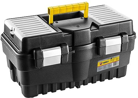 Toolbox TOPEX Profi Werkzeugkasten 19 (46.2 x 25.6 x 24.2 cm) Organizer, Verschließbare Fächer, Alu-Klammern, Kunststoffgriff, Buckle, Lightweight Kunststoff Werkzeugbox mit Abnehmbarem Tablett
