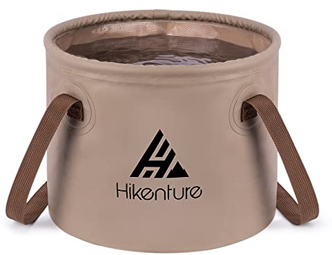 HIKENTURE Utomhus vikbar skål 10 L/15 L/20 L, vikbar hink camping, vikbar hink gjord av slitstarkt presenningstyg, som tvättskål, diskskål, sköljskål, fiskelåk för sköljning (10 L, kaki) -A1