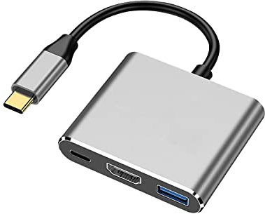 Adaptateur AV Numérique USB C vers HDMI, 3 en 1 USB 3.1 Type C vers HDMI 4K@30Hz et USB A3.0 et 100W PD, Compatible avec MacBook Pro/Dell XPS et