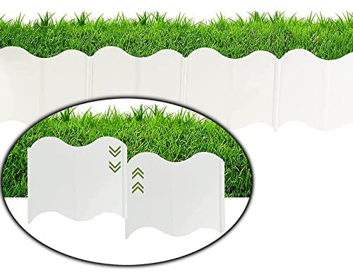SYLJ Kunststoff Rasenkante Beetumrandungen Zaun, Mähkante Beeteinfassung, Gartenpalisade Für Rasen, 20 Elemente Á 15cm X 14cm Hoch (Color : Weiß)