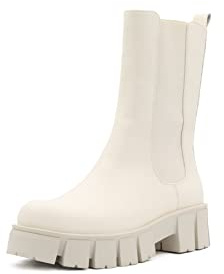 QUEEN HELENA Stivali Chelsea con Plateau Stivaletti Platform Casual Donna X27-182 (Beige, Numeric_41)