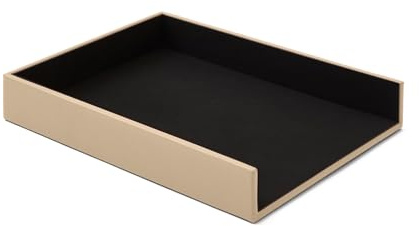 Eglooh - Atena - Ablagefächer für Schreibtisch und Büro Echtes Leder Beige - Bürobedarf Briefablage Papierablage Ablagekorb für DIN A4 - cm 32 x 24,2 x H.5 - Made in Italy