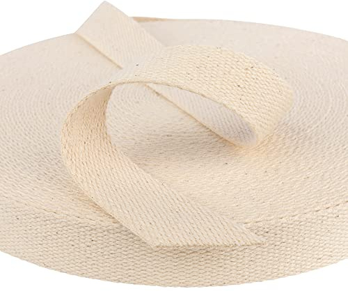 Bomullsväskband – 25 mm bred premium ryggsäck bagagerem, bomullstyg, vävrem, kraftiga remmar, väsktillverkningstillbehör, klädselrem från Discount Fabrics LTD (natur, 10 m)