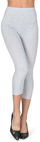 looksy Capri 3/4 längd leggings för kvinnor träningsbyxor beskurna yoga bomull byxor plus storlek, Melangegrå, XXL