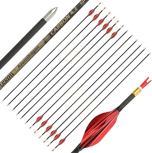 SHARROW Bogenschießen Carbonpfeile Spiralfeder Carbon Pfeile 31 Wettkampfpfeil Zielpfeile ID 4.2mm für Compound Recurve Bogen (Spine 700 / Geradheit: ±0.001, Rot: 12 Stück)