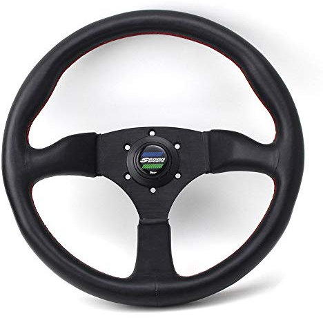 MOEENS Volante Sportivo Auto,Volante A Calice Volante Car Racing Performance Tuning Sportivo in Pelle Universale Spoon 350 Millimetri Decorazione