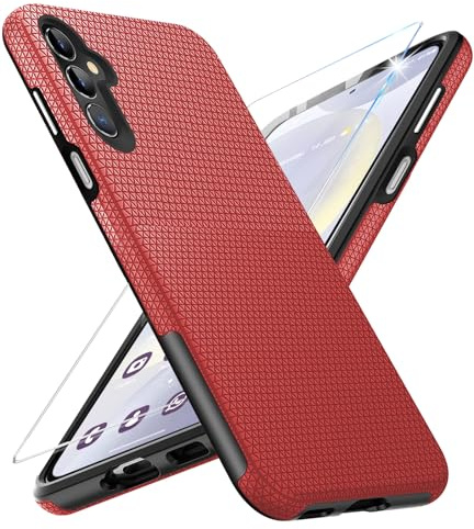 Vaki Handyhülle für Samsung Galaxy S24 Hülle mit Schutzfolie, Stoßfest Bumper Kratzfestigkeit rutschfest Schutzhülle Schwer Silikon Armor für Samsung S24 5G Case Cover Tasche (Rot)