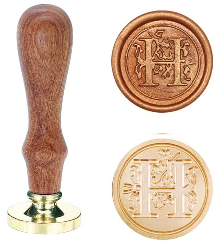 Poemluve sigillstämpel med bokstäver AZ 25 mm vintage vaxsigill stämpelset med trähandtag för gåvor, förpackning, gratulationskort, inbjudningar, gör-det-själv (bokstav H)