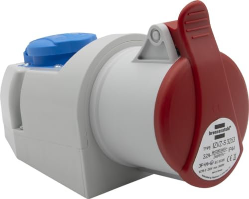 Brennenstuhl Kombinierte Wandsteckdose mit CEE-Steckdose 400V/32A 5-polig + Buchse Typ F (Schuko), Industriebuchse mit Deckel, für Innen- und Außenbereich, Werkstatt, Garage, Industrie, IP44, 32A