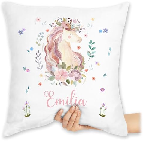 Kissen 40x40 Zierkissen - Einhorn Geschenke mit Name personalisiert I Geschenke Einhörner - 40 x 40 cm - Weiß - einhornkissen Unicorn Einhorn-Kissen Unicorns kuschelkissen einhörnern mädchen