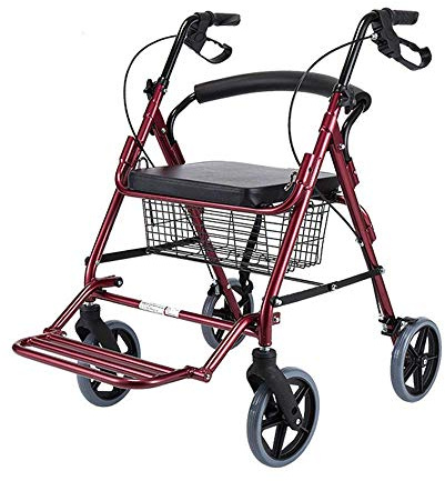 Gehhilfe, elektrischer Rollstuhl-Rollator mit Sitz, rollende Gehhilfe aus Aluminiumlegierung mit 8-Zoll-Rädern, unterstützt bis zu 350 Pfund, medizinische Gehhilfe, burgunderfarbene kleine Überraschu