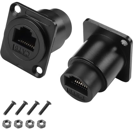 YACSEJAO 2Pack RJ45 CAT6 Panel Mount Socket D-Typ RJ45 Koppler Weiblich zu Weiblich LAN Netzwerk Bulkhead Pass durch Sockel