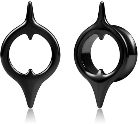 DOEARKO 2 Stück Stachelartige Ohr Tunnel Flesh Plug Edelstahl für Gestreckte Expander Ohrpiercing 10mm Schwarz