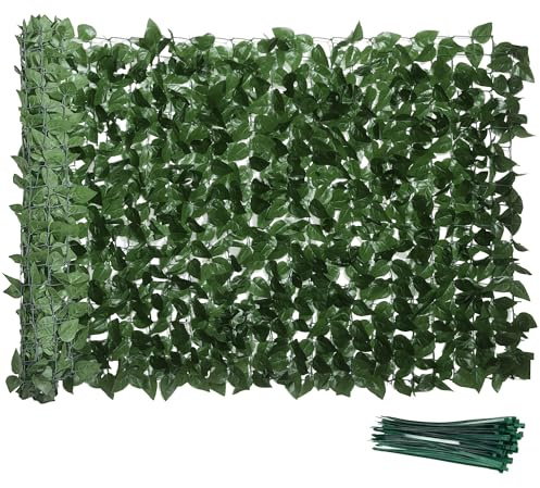 Outsunny Künstliche Hecke Sichtschutz Rolle 3x1m UV-beständig Dunkelgrün | Dekoration, realistische Buchenblätter, Seidenblätter