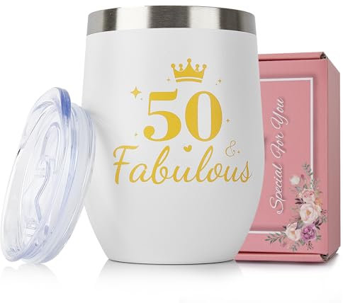 50th Birthday Gifts for Women Friends, Personalised Stainless Steel Insulated Wine Tumbler Gift for 50 Year Old Women, Unique Birthday Presents for Sister, Friend, Mum, Auntie, 12oz