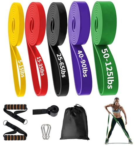 Resistance Bands Set, Widerstandsbänder mit 5 Widerstandsstufen mit Türanker Griffen und Tragetasche, Fitnessbänder für Fitness, Yoga, Krafttraining, Klimmzughilfe für Männer Frauen