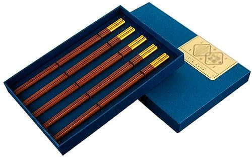 Palillos chinos coreanos aptos para lavavajillas, palillos chinos reutilizables de alta gama de 25 cm, ala de pollo de palisandro, sin pintura ni cera, juego de 5 pares/10 pares (color: 1, tamaño