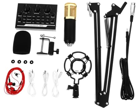 Toyvian 11 Pcs Microphone Kit with Sound Card, High Sound Quality Karaoke Equipment for Adults, Adjustable Cantilever Bracket, Metal and Plastic Material, Suitable for Karaoke and Game