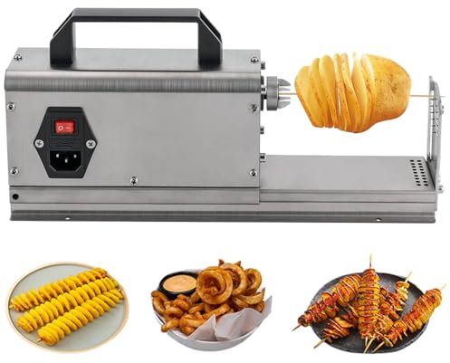 Taglierina a Spirale per Patatine Fritte, Affettatrice a Spirale elettrica per Patate da 50 W, fette Uniformi, Acciaio Inossidabile Spesso, Adatta per casa, Negozio, RIST