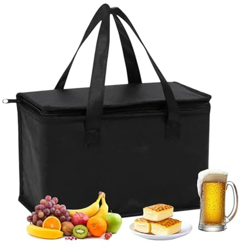 Kühltasche Faltbar Auto 35L Camping - Kühltaschen mit Verstärktem Boden – Extra Stabil ideal als Einkaufstasche, Isoliertasche für Picknick, Lunch Tasche, Schwarz
