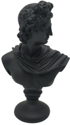 Milageto Busto de dios griego pequeño, estatua decorativa de escritorio, multiusos, para tocador, escultura de resina de superficie lisa, estatua de cabeza, Apolo Negro