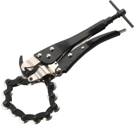 Sghtil Cortador de desagüe, herramienta de corte de escape, pinza portátil con mango bloqueable de acero aleado, cadena de tubo de escape, cortador de tubos de escape, cadena para cortatubos,
