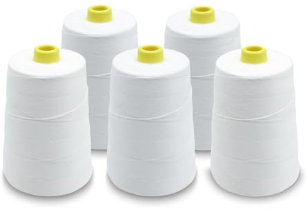 DOJA Barcelona | Filo per Cucire Sacchi | 5 Bobine Filo Cucito Poliestere | 12S/20S 4 Fili | 200g | 1020m | Colore Bianco | Filo per Macchina da Cucitrice Sacchi | Resistente per Macchina da Cucire