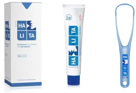 PACK AHORRO HALITA: Incluye Colutorio Halita 500ml, pasta Halita 75ml y raspador lingual Halita.