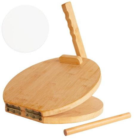 melairo Wooden Tortilla 10 Inches Wood Tortilla Maker, with Rolling Pin & 50 Pcs Parchment Paper, for Homemade