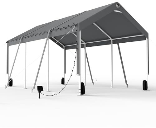 Carport 3.65x6m wasserdicht mit Seitentüren Robustes Autozelt für ganzjährigen Schutz Portables Garagenzelt mit Stahlrahmen für Auto Motorrad und Outdoor Veranstaltungen